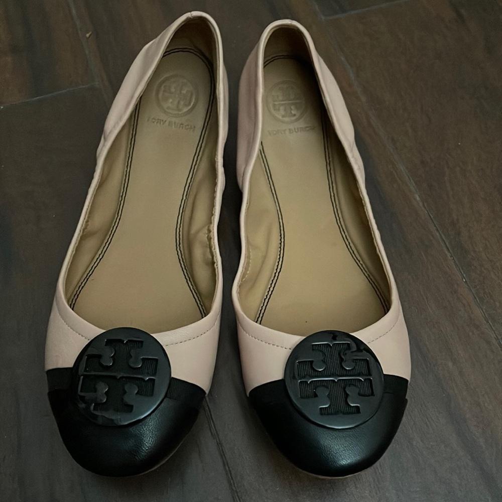 Tory Burch Pink/Black Cap toe flats